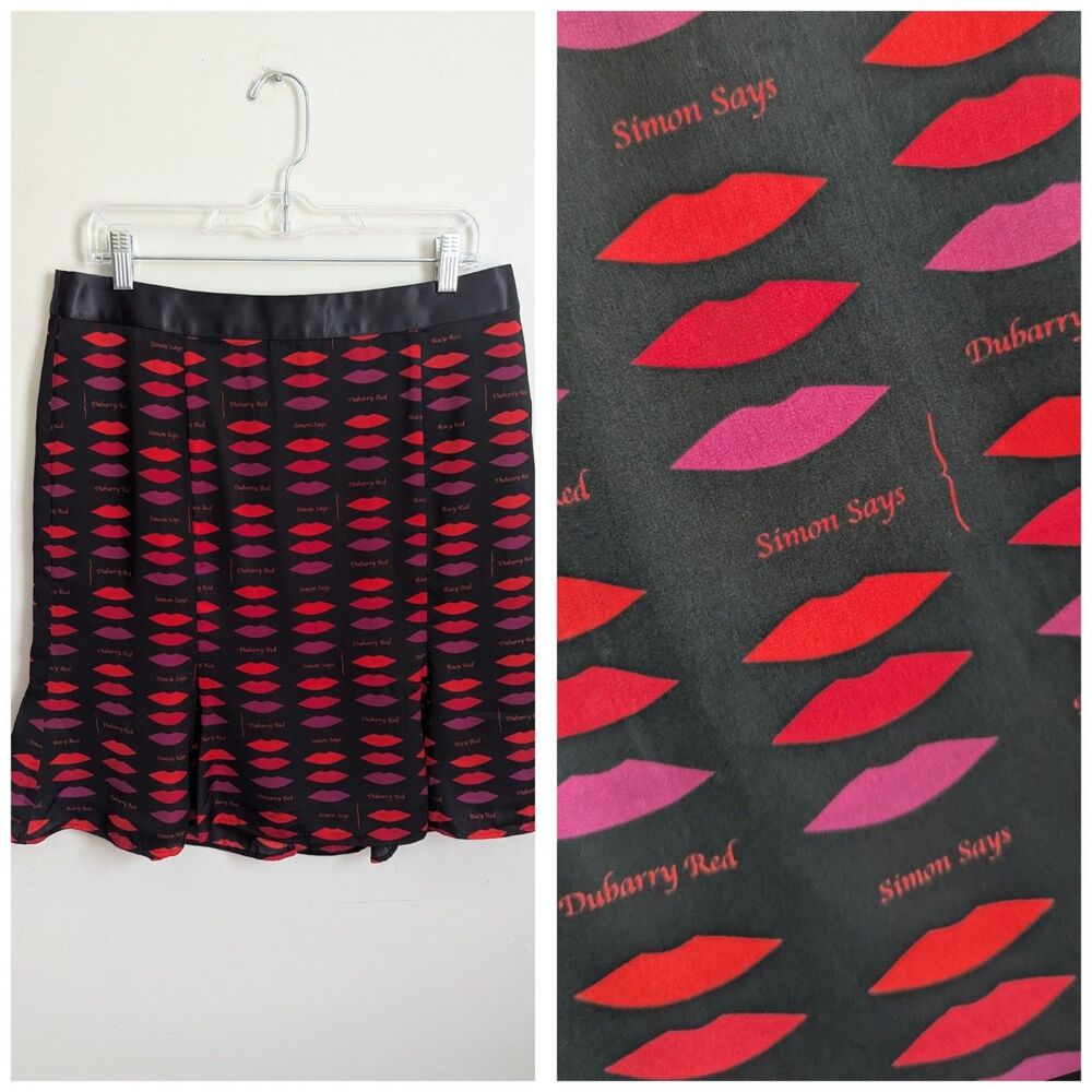 NWT L'Wren Scott Banana Republic Lipstick Print Wiggle Skirt Silky 12P Petite